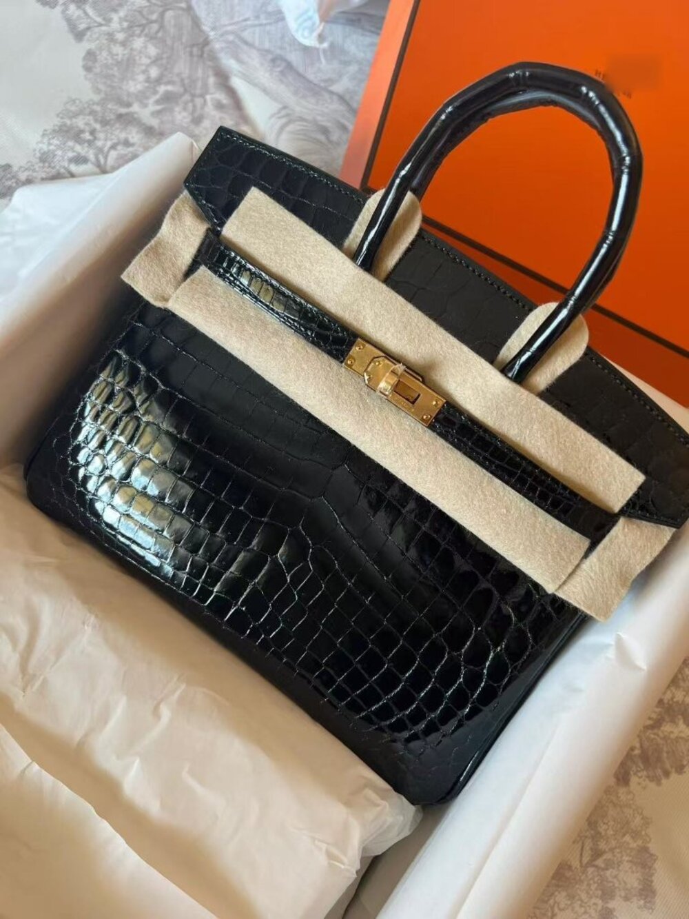Luxury Black Genuine Leather Top Handle Bag 25cm
